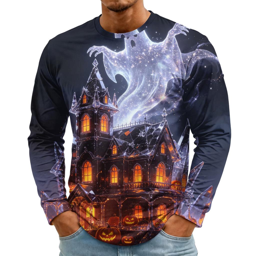 Men's Halloween Printed Crewneck Long Sleeve Top Casual Loose Fit