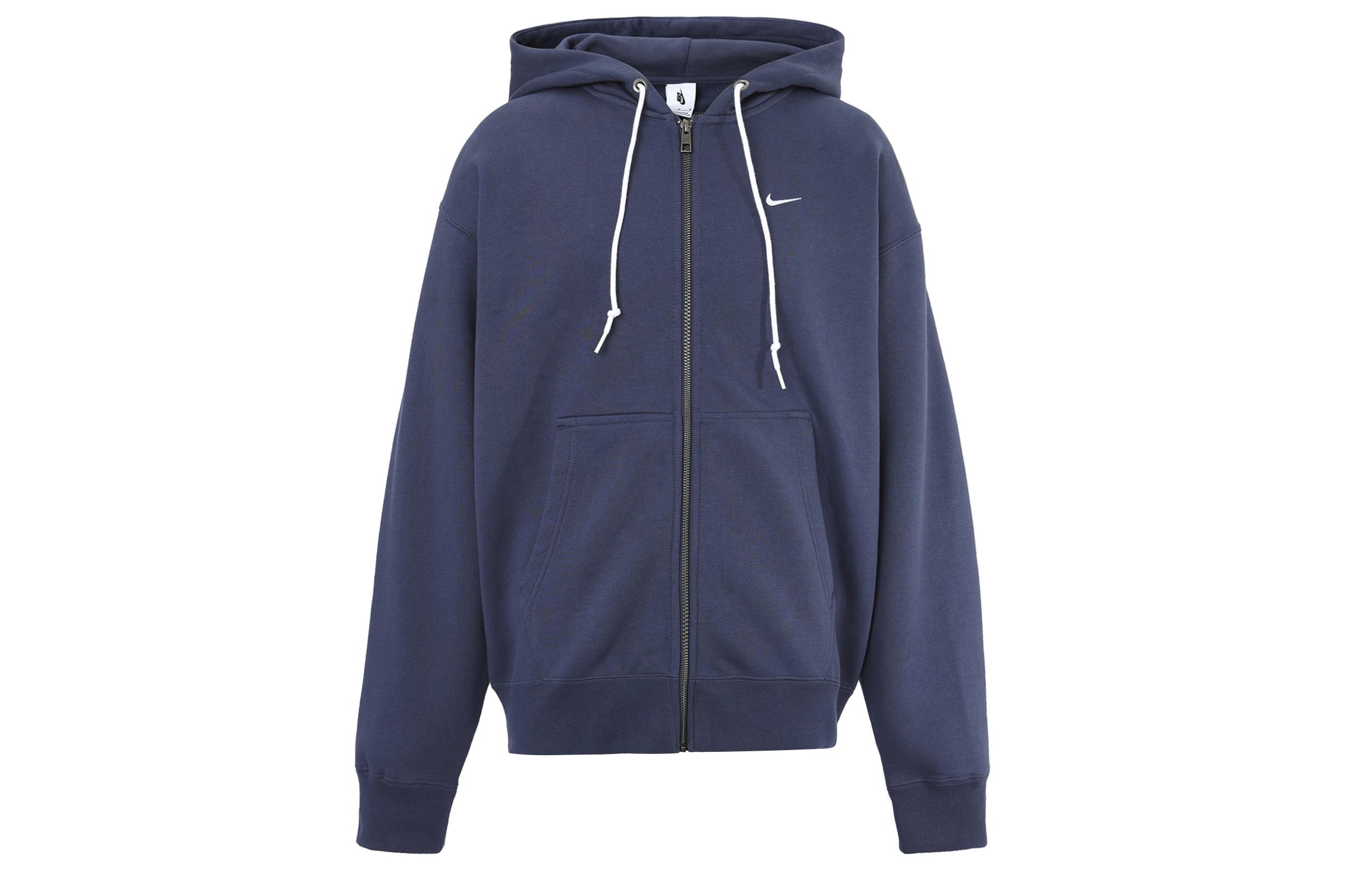 

Nike Solo Swoosh Solid Color Hooded Cardigan With Zipper And Fleece Lining, Drawstring Waist Casual Coat Sweatshirt DR0404-437 XXL