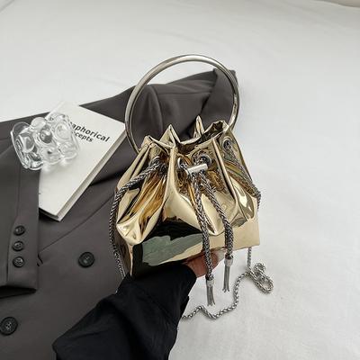 Modna Torebka Wiadro Crossbody na Łańcuszku dla Kobiet Lato Nowy Unikalny Okrągły Uchwyt PU na Jedno Ramię do Ręki