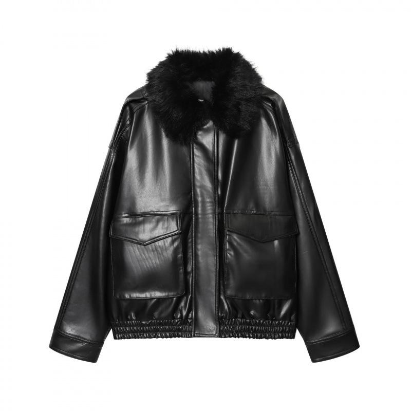 

European & American Women s Fashion Detachable Faux Fur Collar Jacket Extra Small чёрный