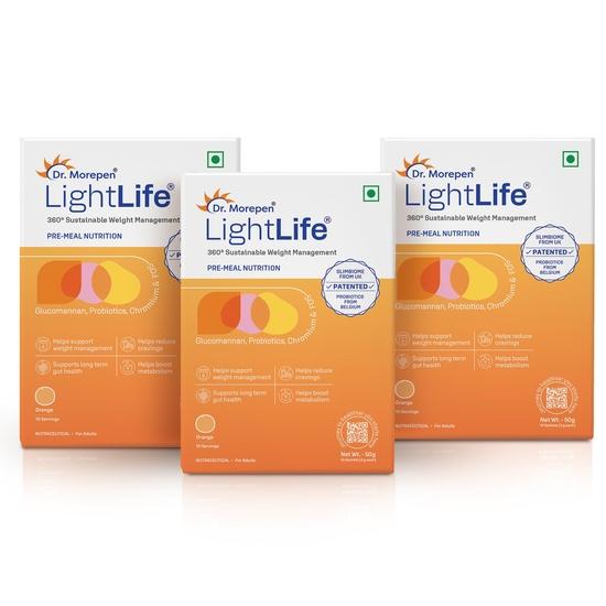 Dr. Morepen LightLife Pre-Meal Nutrition Mix | Controls Appetite & Reduces Cravings | For Men & Women | 30 Sachets | Flavor-Orange