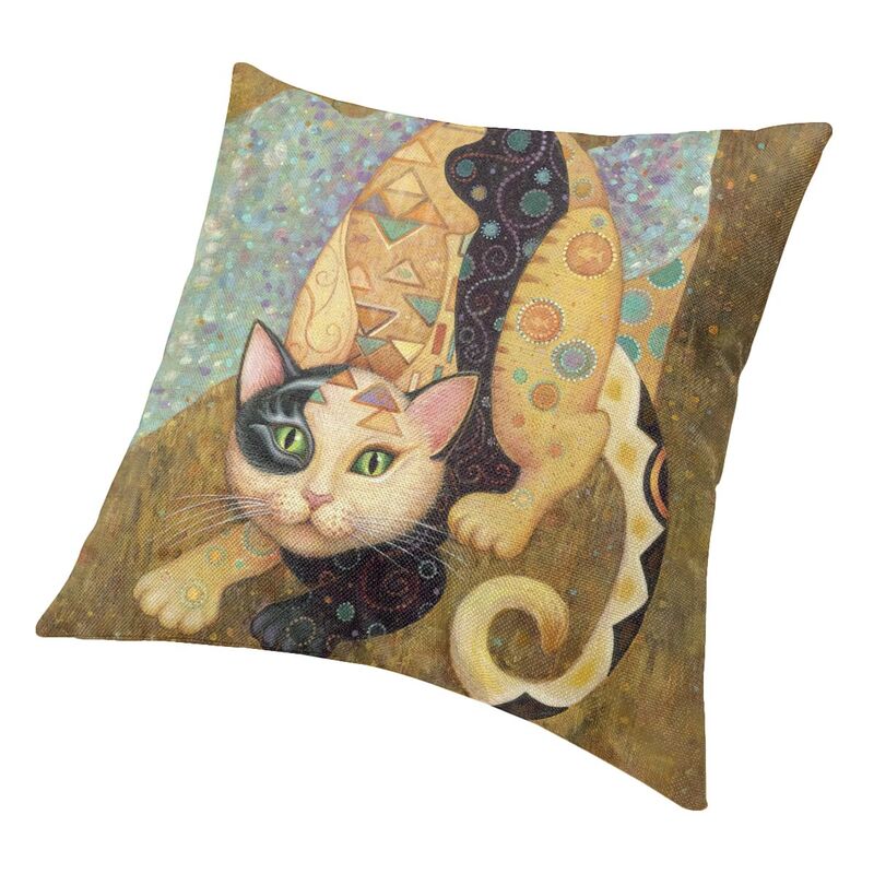 Ölgemälde Katze Kissenbezug Kunst Gustav Klimt Goldmuster Weich Luxuriös Kissenhülle Wohnzimmer Dekoration