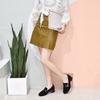 Medium heel single shoes women's shoes autumn new thick heel square buckle round head work shoes black sheepskin women's low-top shoes