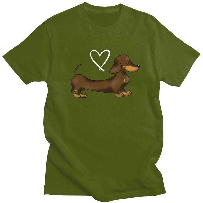 Custom Dachshund Love T Shirt for Men Tshirt Leisure Tees Short Sleeves Wiener Badger Sausage Dog Tshirts Slim Fit Clothing