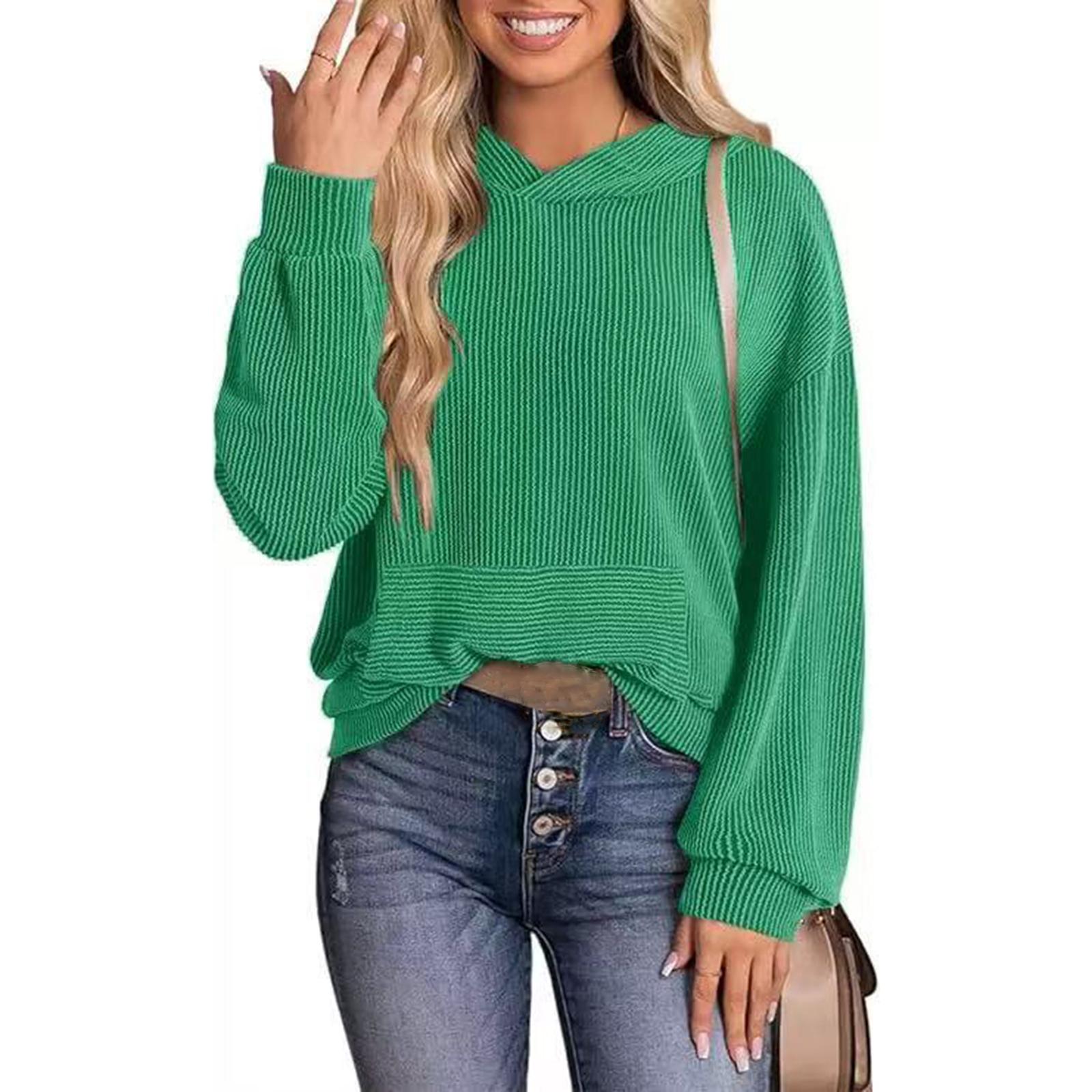 

Women s Fashion Loose Twisted Hoodie With Pockets Long Sleeves Solid Color Top M