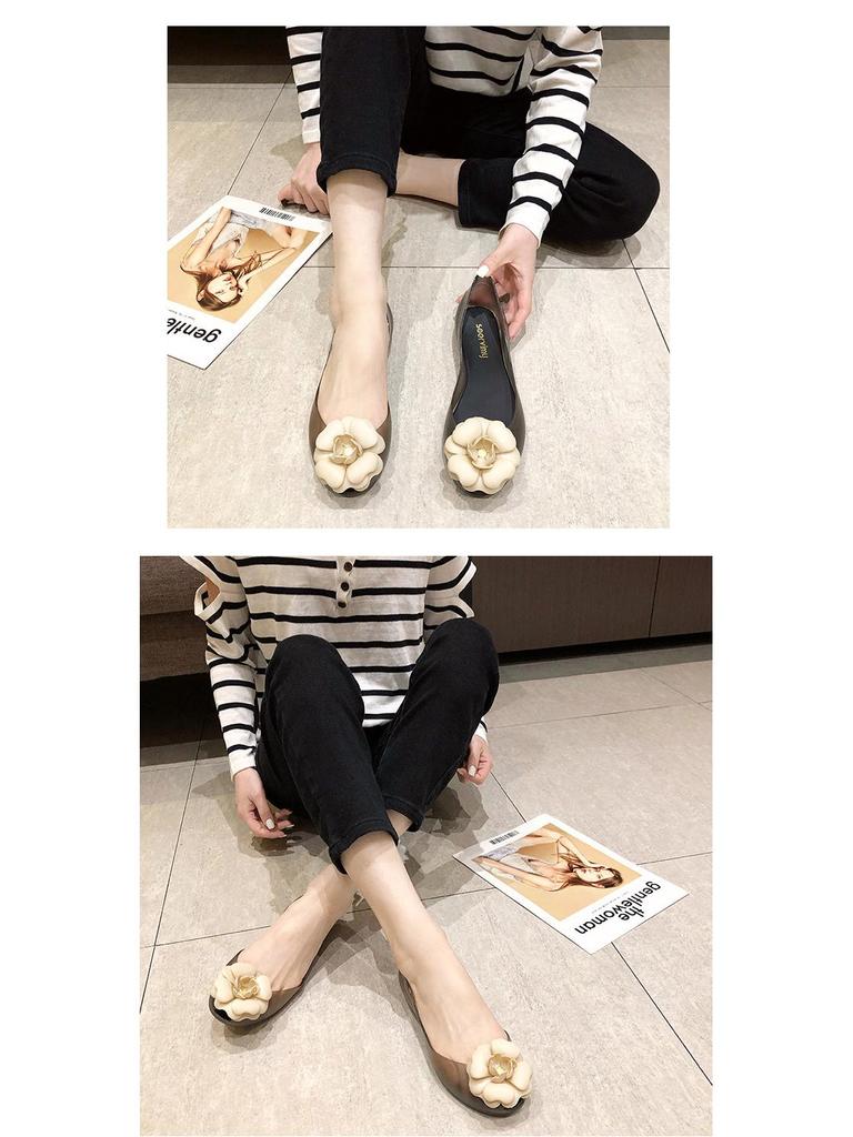 Sapatilhas de Gelatina Femininas - Sandálias Boca de Peixe com Design Floral, Transparentes, Vazadas, Boca Rasa, Tendência 2022