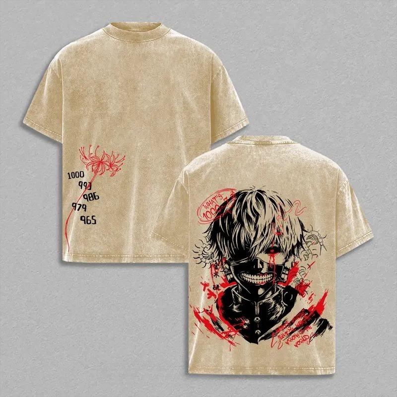 Anime Tokyo Ghoul Ken Kaneki Graphic Tee Men Women Short Sleeve Clothing Washed Cotton Tshirt Casual T-shirt Harajuku T Shirt