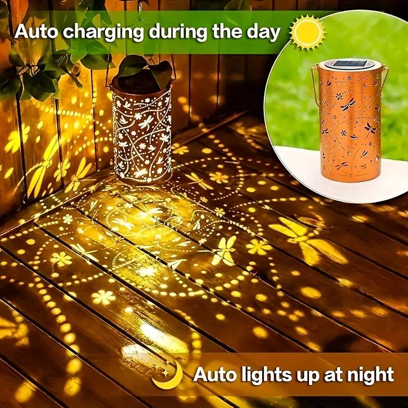 Retro Dragonfly Solar Projection Lamp - Outdoor Iron Art Landscape Decor