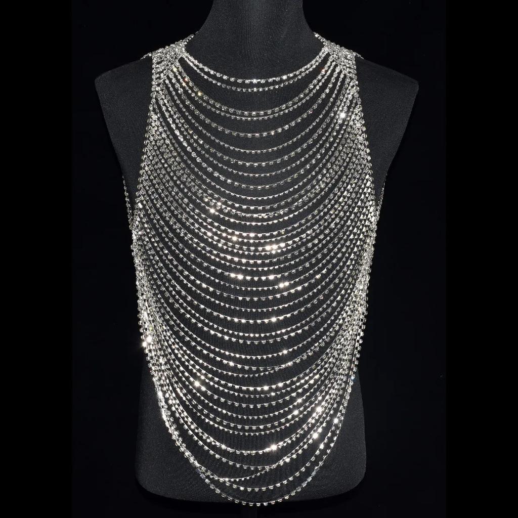 Fashion Luxurious Men Women's Body Chain Underwear With Rhinestone Banquet Stage Performance Party Clothing Jewelry Accessories