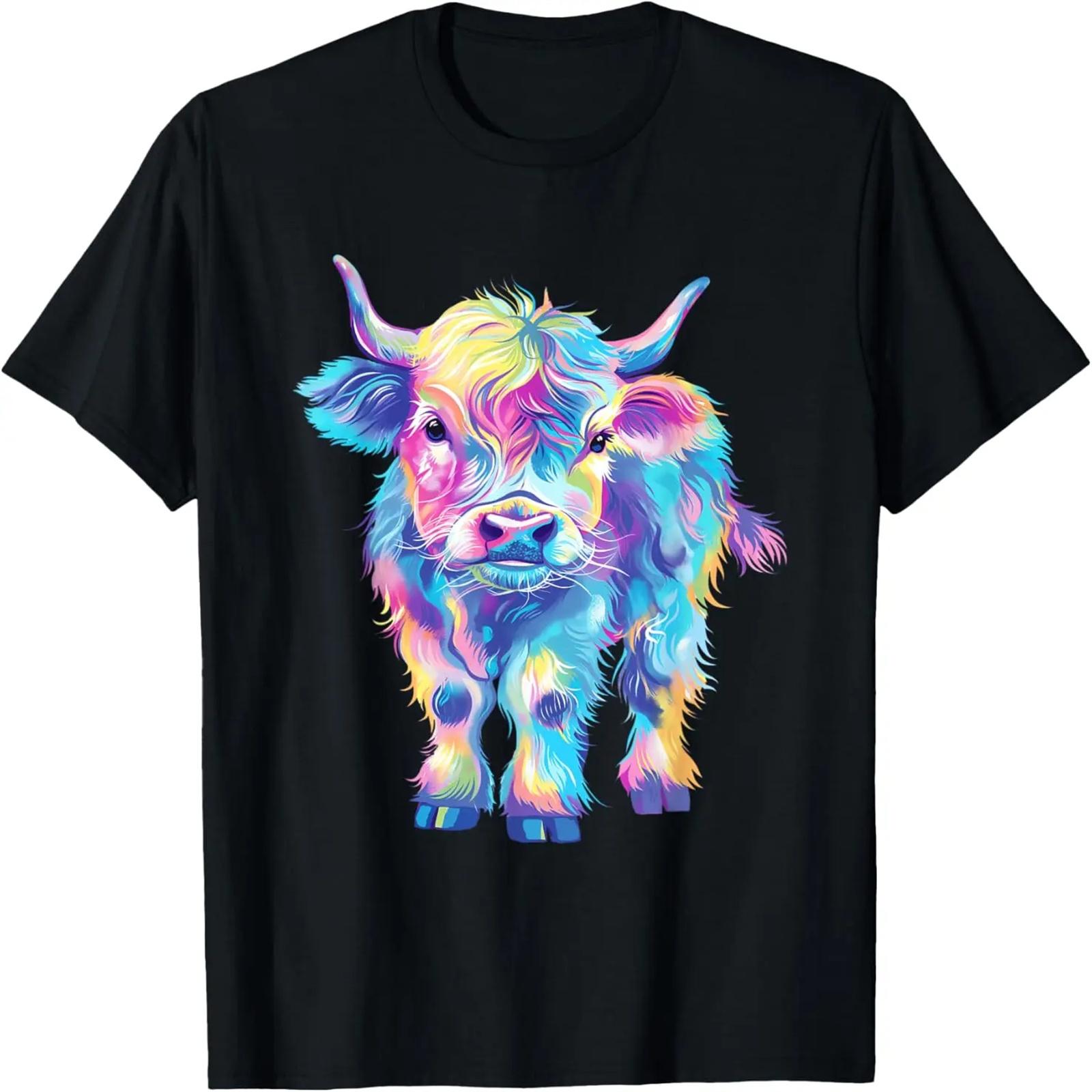 

Cute Rainbow Scottish Highland Cow, Colorful Design T-Shirt XXXXXL чёрный