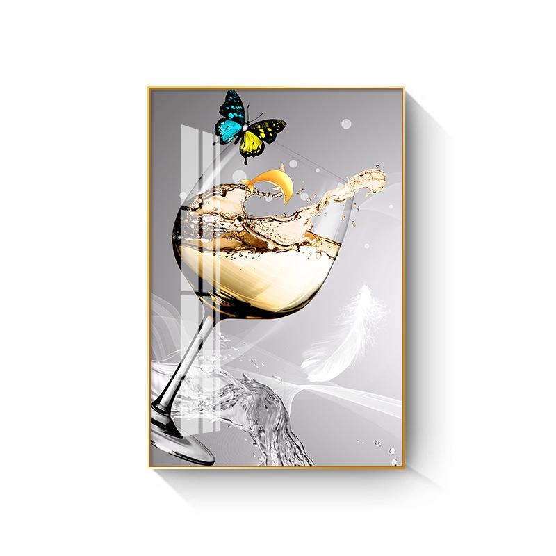 New Chinese Style Wine Glass Canvas Painting Light Luxury Feathers Posters and Prints for Kitchen Dinning Wall Decoration Quadro