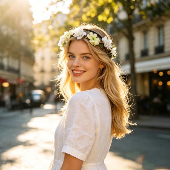 Bridal Flower Crown Boho Artificial Flower Crown Elastic Strap Hair Wreath Holiday Wedding Floral Headband for Bridesmaids Flower Girls