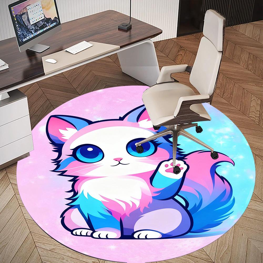 1PC Kawaii Cat Round Chair Mat Area Rug - Non-Slip, Floor Mat for Office, Bedroom, and Indoor Decor -Gift D1127276