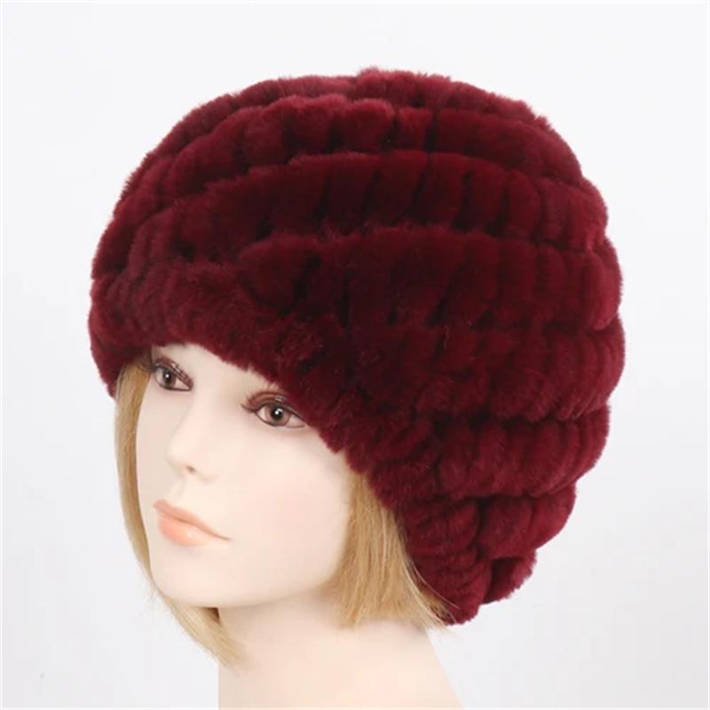 Lady Winter 100% Natural Real Rex Rabbit Fur Hat Women Soft Rex Rabbit Fur Cap Warm KnittedHats