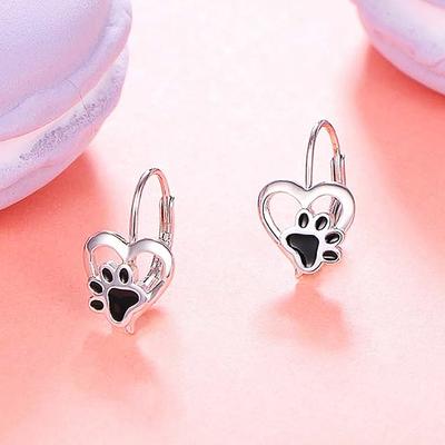 Huitan Heart Footprint Drop Earrings Handmade Black Cat Claw Design Love Earrings Exquisite Women's Accessories Gift Hot Jewelry