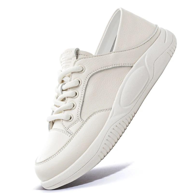 Women's Soft Cow Leather Loafers Vintage Flat White Sneakers Spring Summer Casual Two-Way Wear Casual Shoes 2026 New Fashion