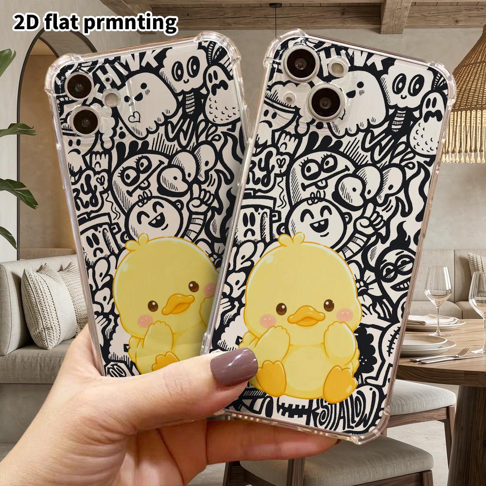 Phone Case: 2D Flat Suitable for iPhone 18 17 16 15 14 13 Pro Transparent Corner Protection Case, Little Yellow Duck, Christmas and Halloween Gifts
