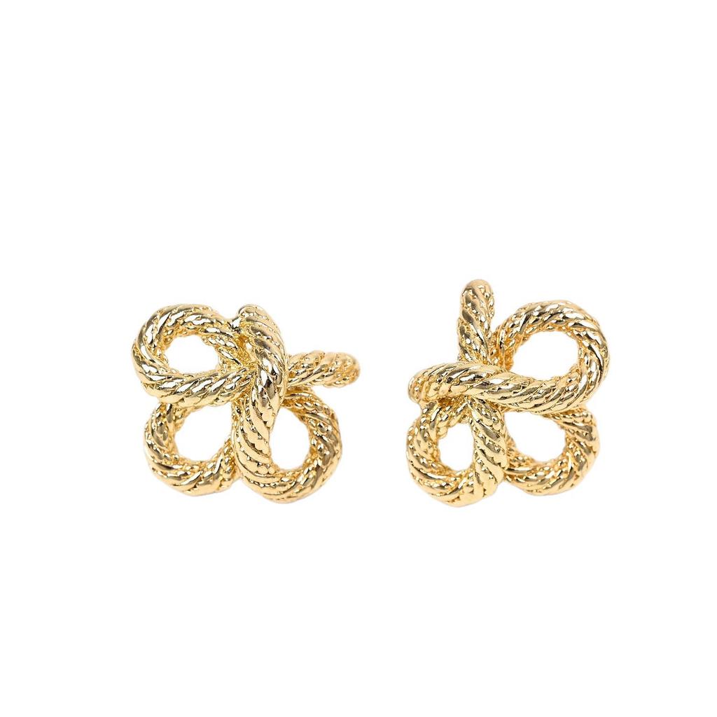 French Gold Bow Knot Stud Earrings In S925 Silver