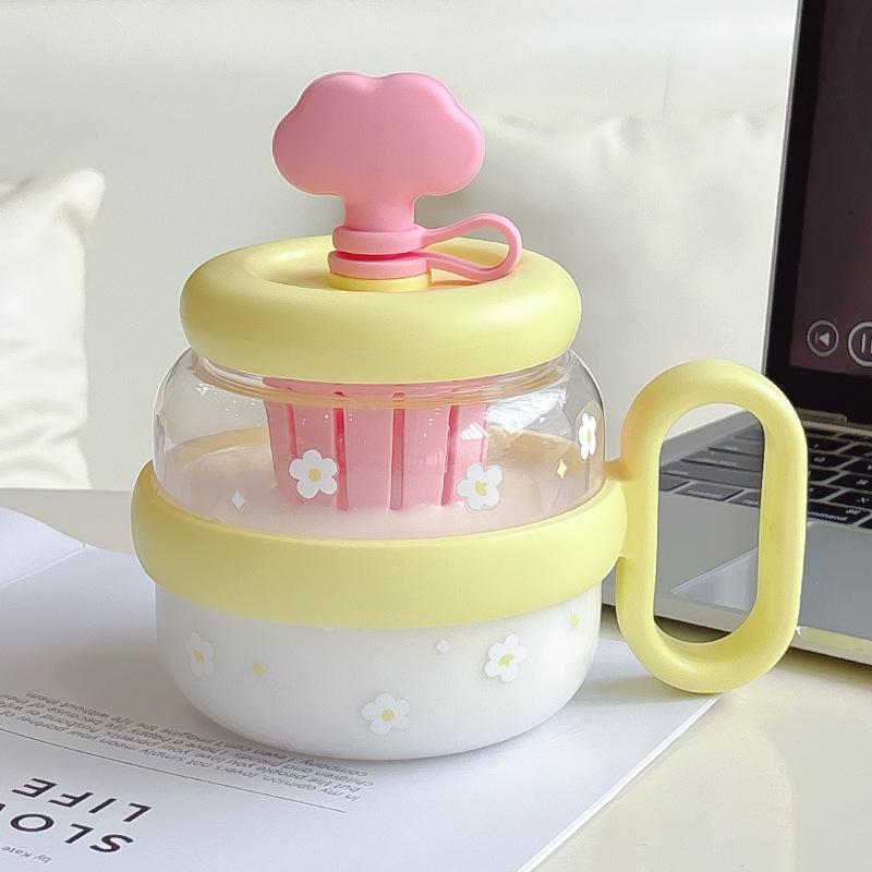 830ml Cloud Big Belly Cup Cute Cartoon Large Capacity Plastic Water Cup Portable Tea Separation Straw Flower Tea Cup with Handle