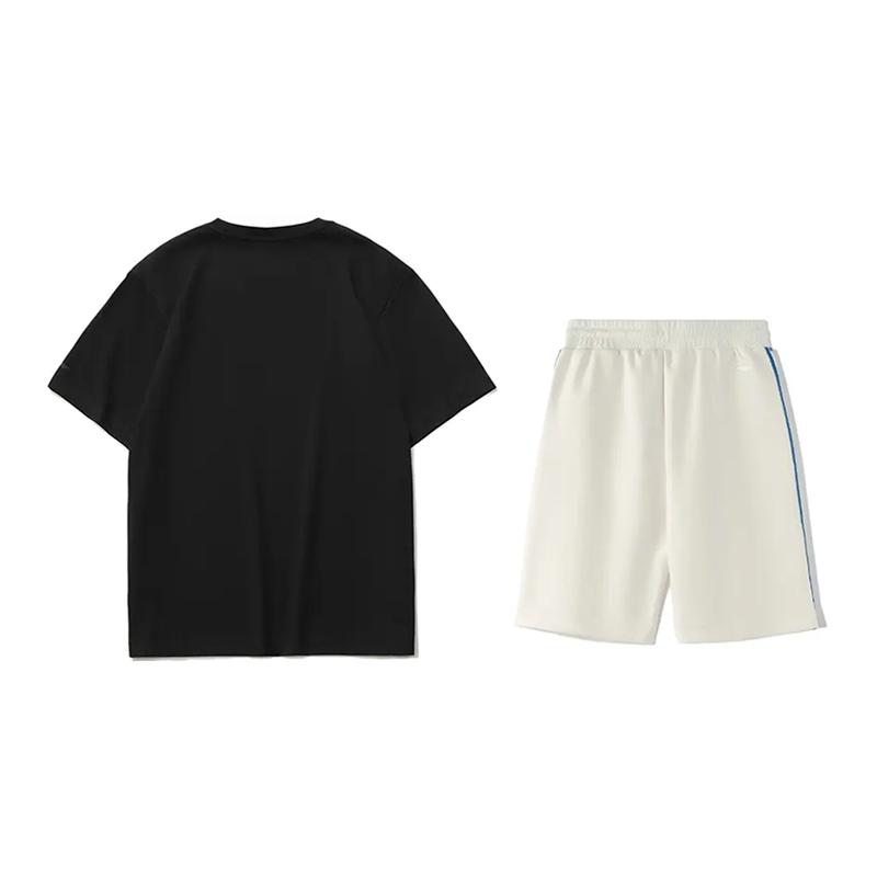 Li Ning Logo Cartoon Print Round Neck Short Sleeve T-Shirt Loose Comfortable Versatile Shorts Casual Sports Set Unisex Set AHSUA23-2+YKSV129-1