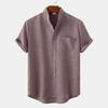 Camicia da Uomo in Cotone e Lino Monocolore a Maniche Corte da Uomo