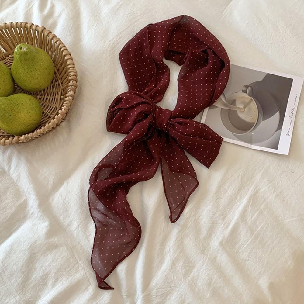 Горошек Шарф в горошек Тонкий шифоновый головной платок Модный элегантный платок Лента Женский вино красного