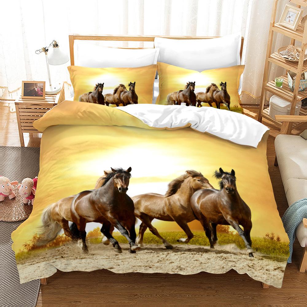 Animal Galloping Horse 3D Digital Printing Three-Piece Set, Home Textile Quilt Cover Pillowcase Two-Piece Set