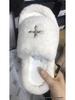 2024 High-Version SMF-K Fur Slippers: Thick-Soled Leather & Velvet Cross Design in Black/Gray