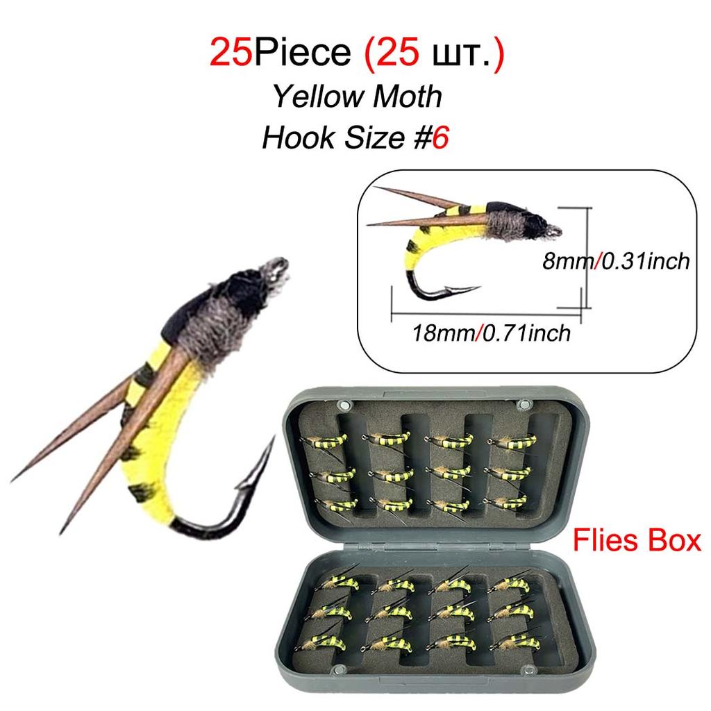 10/15/20/25 Stück realistische gelbe Mottenfliege für Forellenfliegen Angelköder künstliche Insekten Köder Köder Angelfliegen
