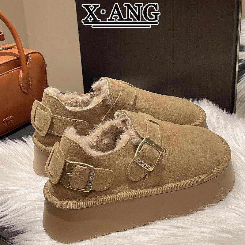 

Wool snow boots women s thick-soled non-slip piled thickened warm cotton shoes fluffy shoes bread shoes 40