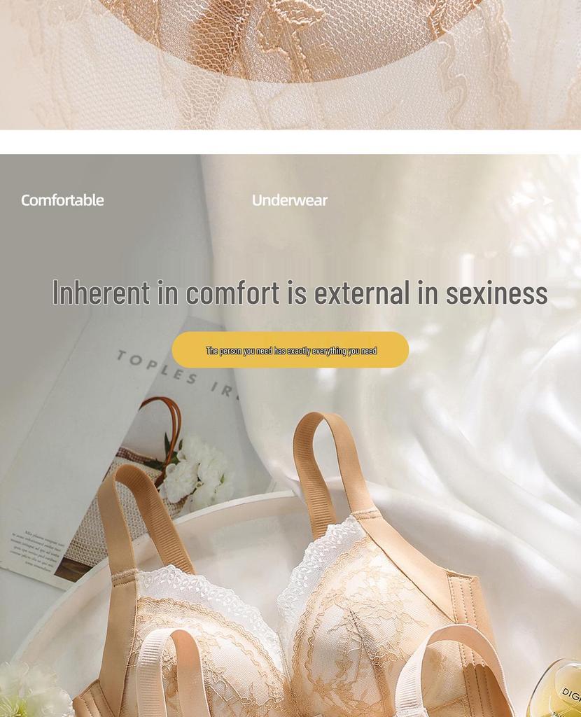Wireless Lace Bra with Side Support and Anti-Sagging Design