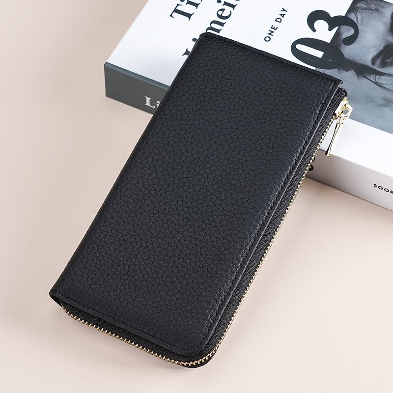Leather RFID Anti-magnetic Anti-theft Brush Wallet Female Long Seven-character Zipper Fashionable Hand Wallet Can Put Mobile Phone Change
