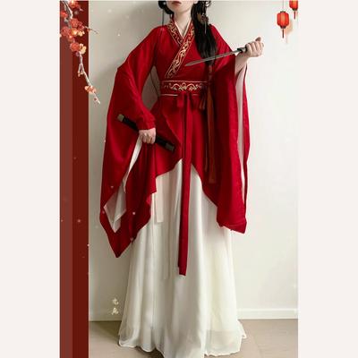 Hanfu de style Wei, Jin original, manches larges brodées des dynasties du Sud et du Nord, col croisé, tablier de forme spéciale et jupe déchirée