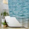 Ozeanwelle Duschvorhang 1 Stück Polyester 2D Flachdruck 70,8x70,8" Realistische Blaue Wasserwellen Cremefarbener Sandboden