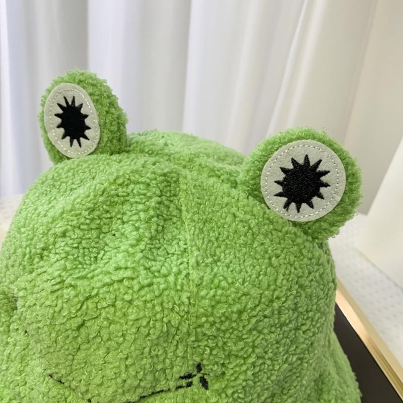 Winter Bucket Hat Polyester Plush Fisherman Caps for Women Men Keep Warm Cute Cartoon for Frog Style Trendy Accessories