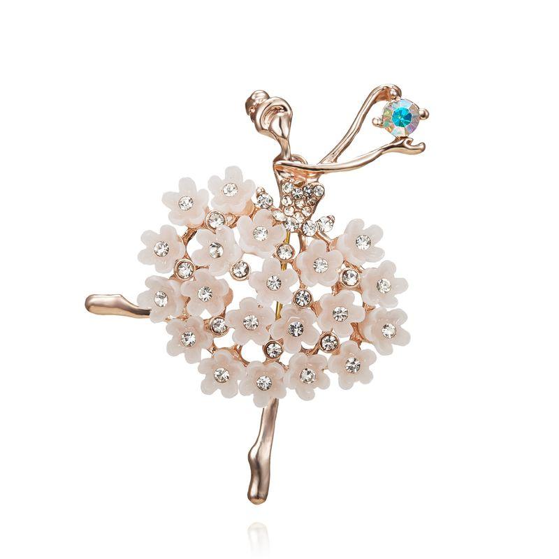 Europe and America Cross Border Fashion Character Brooch Creative Dancing Girl Pearl Rhinestone Painting Oil Brooch Easiest for Match JN Accessories