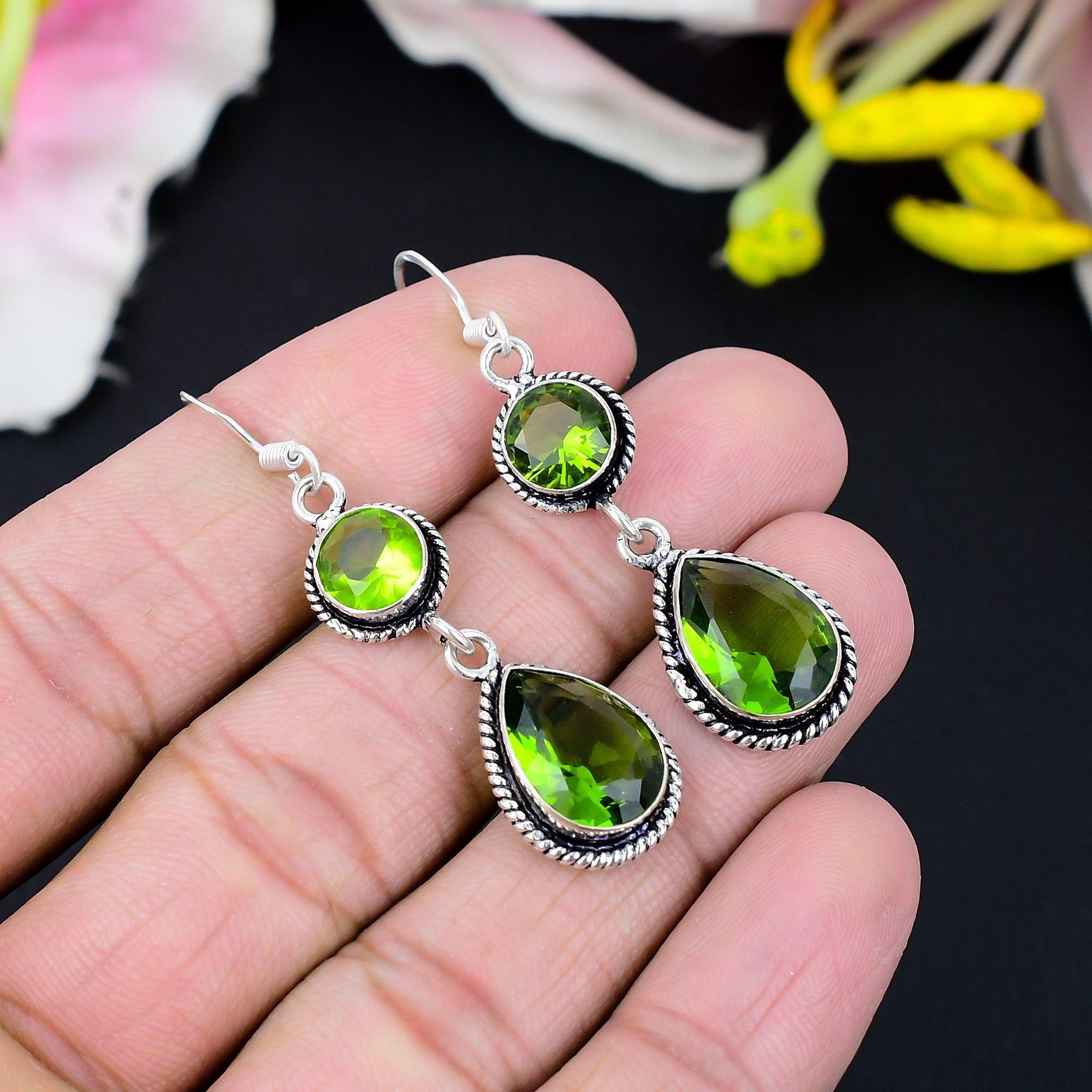 

Peridot Gemstone Handmade 925 Sterling Silver Jewelry Earring 2.56 KG-425