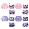 Kids Girls 3 Piece Dance Gymnastic Workout Outfit Short Sleeve Hooded with Crop Tank Top Shorts Sport Tracksuit