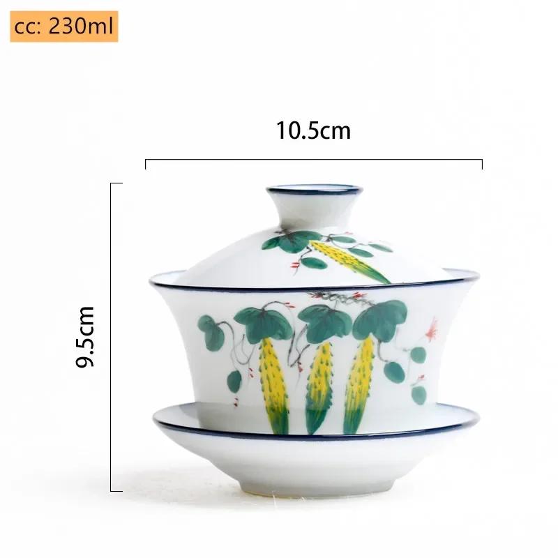 Jingdezhen White Porcelain Gaiwan Tea Cup Blue and White Porcelain Tea Maker Ceramic Handpainted Tea Bowl Tea Set Supplies
