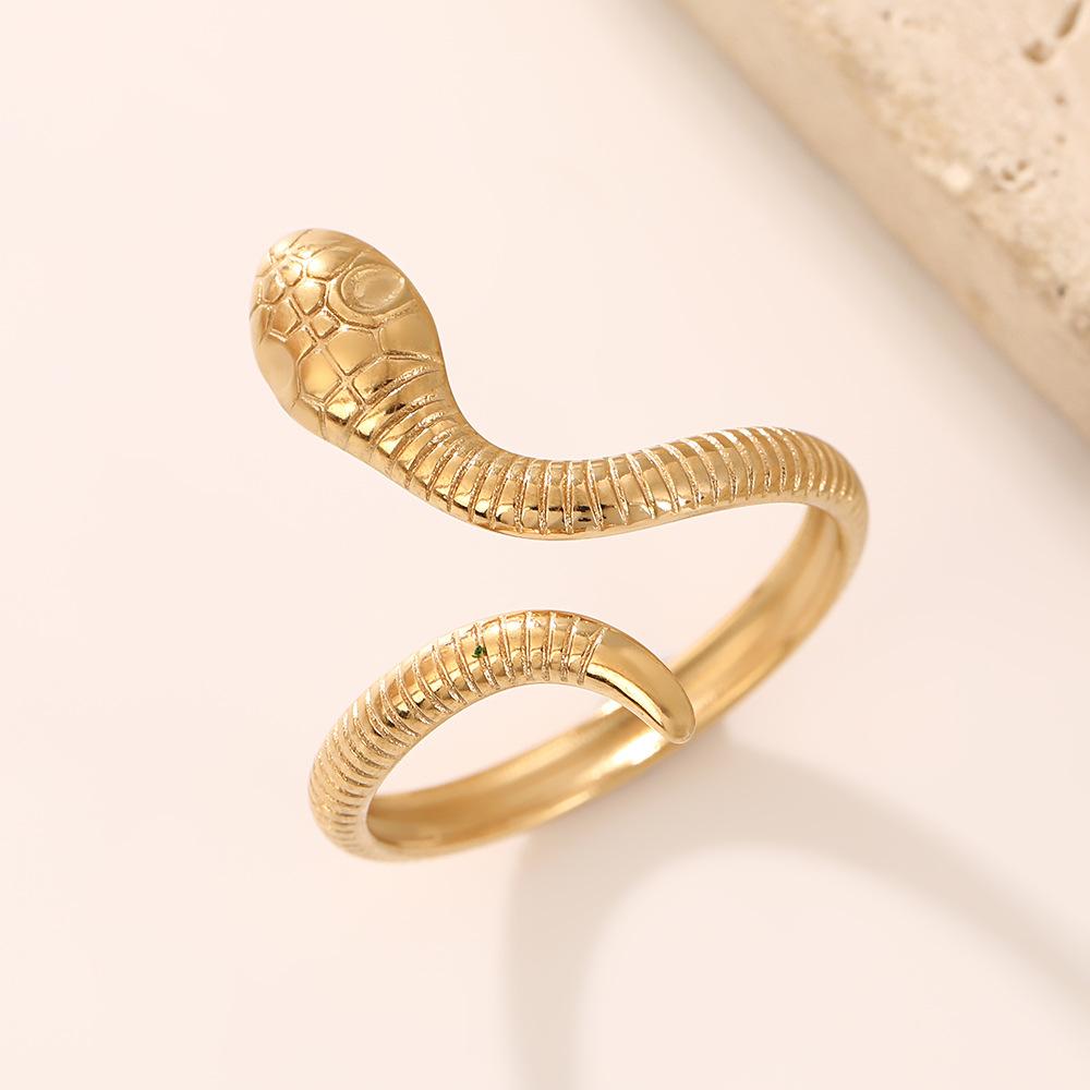 Stainless Steel Gold Color Rings Women Trendy Heart Moon Star Snake Open Rings Geometric Zircon Birthday Gift Wholesale
