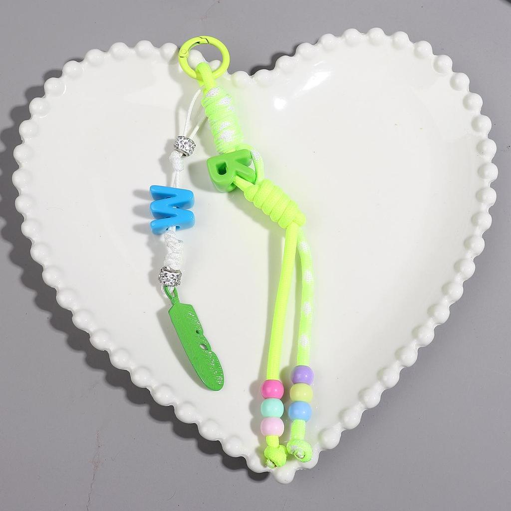 Korean High-End Bag Charms: Personalized Acrylic Letter Beads & Colorful Woven Lanyard