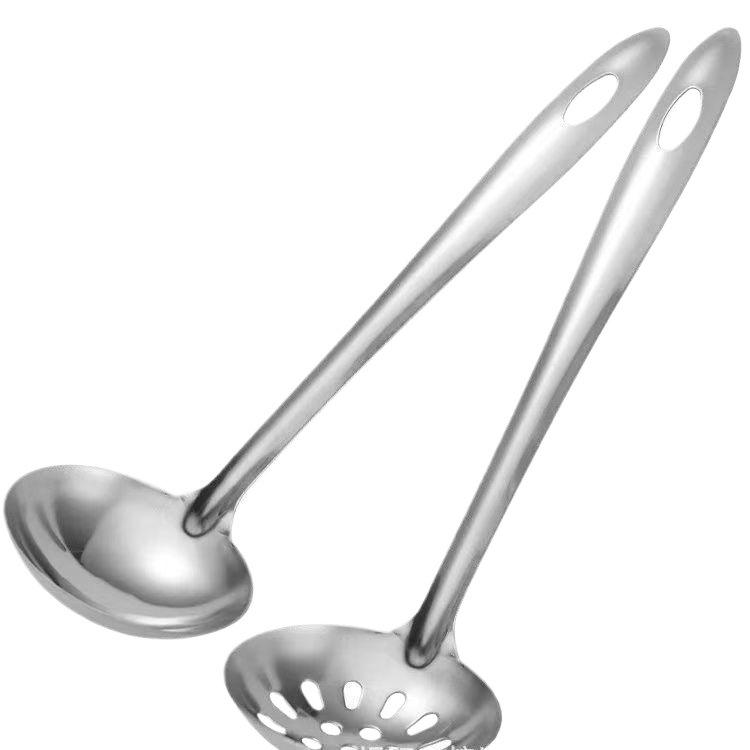 Stainless Steel Soup and Hot Pot Ladle Set: Large Ladle, Small Slotted Spoon, Long Handle, Commercial Porridge Spoon