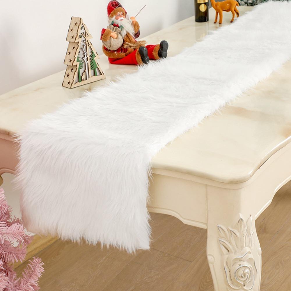 

Festival Theme Holiday White Table Runner Soft Shaggy Home Table Runners Bed 183x37cm