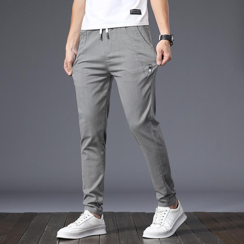 Men's Casual Trousers - Summer Lightweight New Style Straight-Leg Trousers Korean-Style Trendy Slim-Fit Elastic Waistband Stretch Trousers