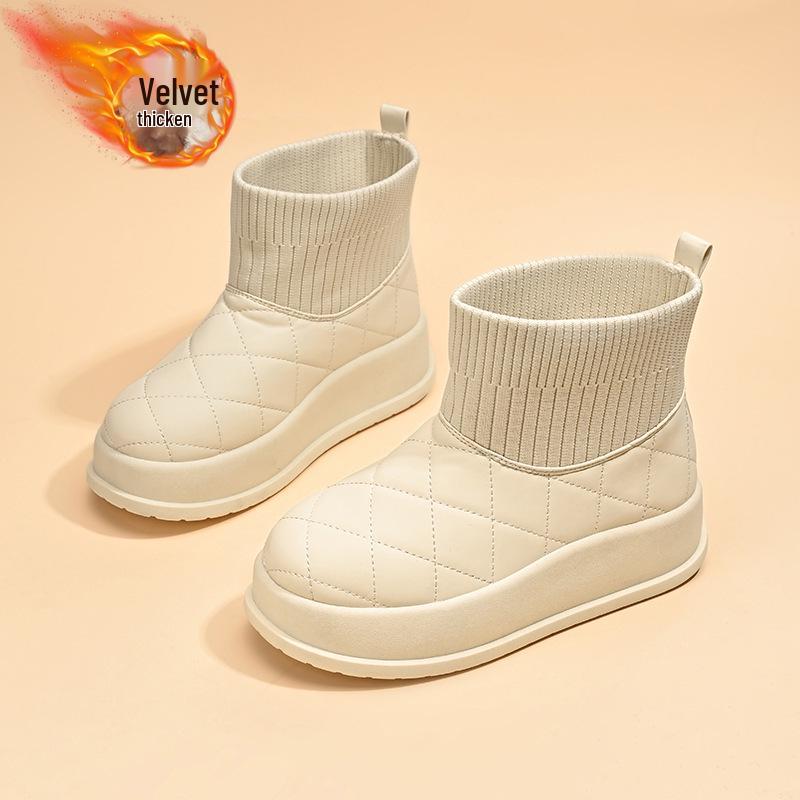 Women's Fleece-Lined High-Top Snow Boots, 2025 Winter Collection - Trendy Korean Style, Thickened for Warmth, Short Design