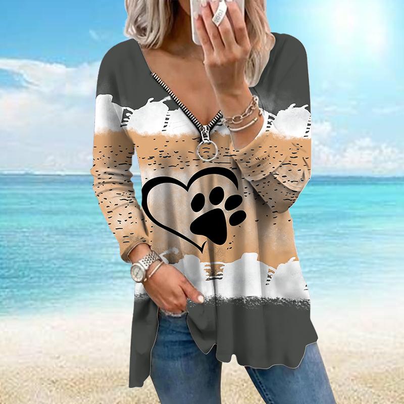 

Женские осенние цветочные симпатичные футболки с длинным рукавом с принтом кошачьего когтя свободные футболки с V-образным вырезом больших размеров Топы удобной блузки
