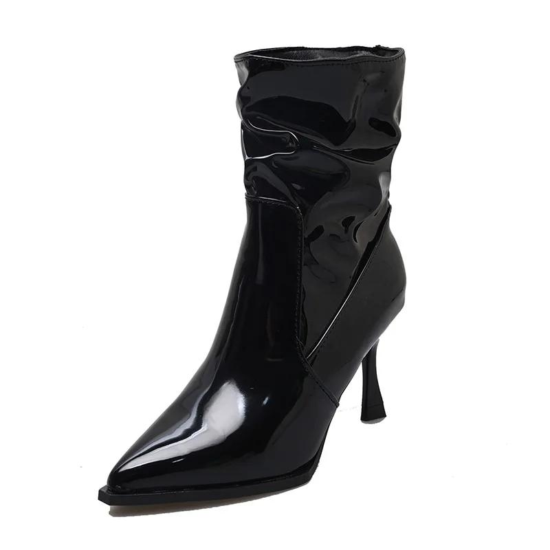 Women's Shoes 2024 Fashion Sleeve Women's Boots Autumn Pointed Toe Solid Sexy Dress Short Barrel Stilettos or Thin Heels Boots