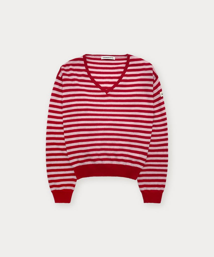 Sseomweeobeoteo Pokey Stripe V-Neck Knit - Red