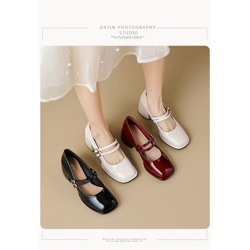 French Shoes Women Chunky Heel Small Leather Shoes Retro Devotion