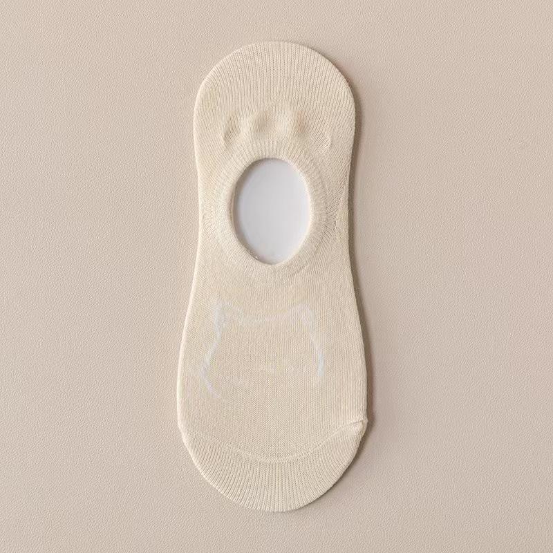 Female Summer Thin Cute Cartoon Bear Solid Color Invisible Do Not Fall with The Boat Socks